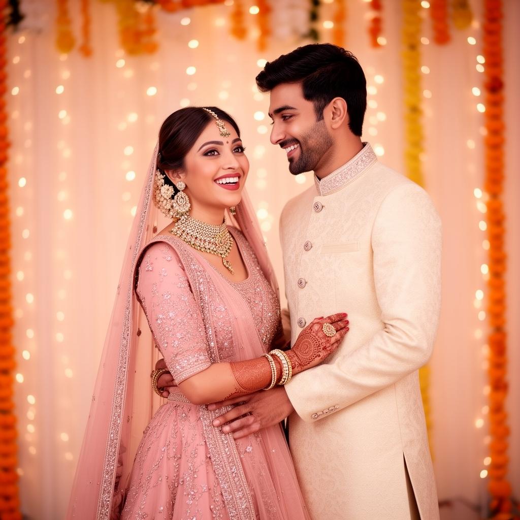 Happy Indian couple celebrating their wedding